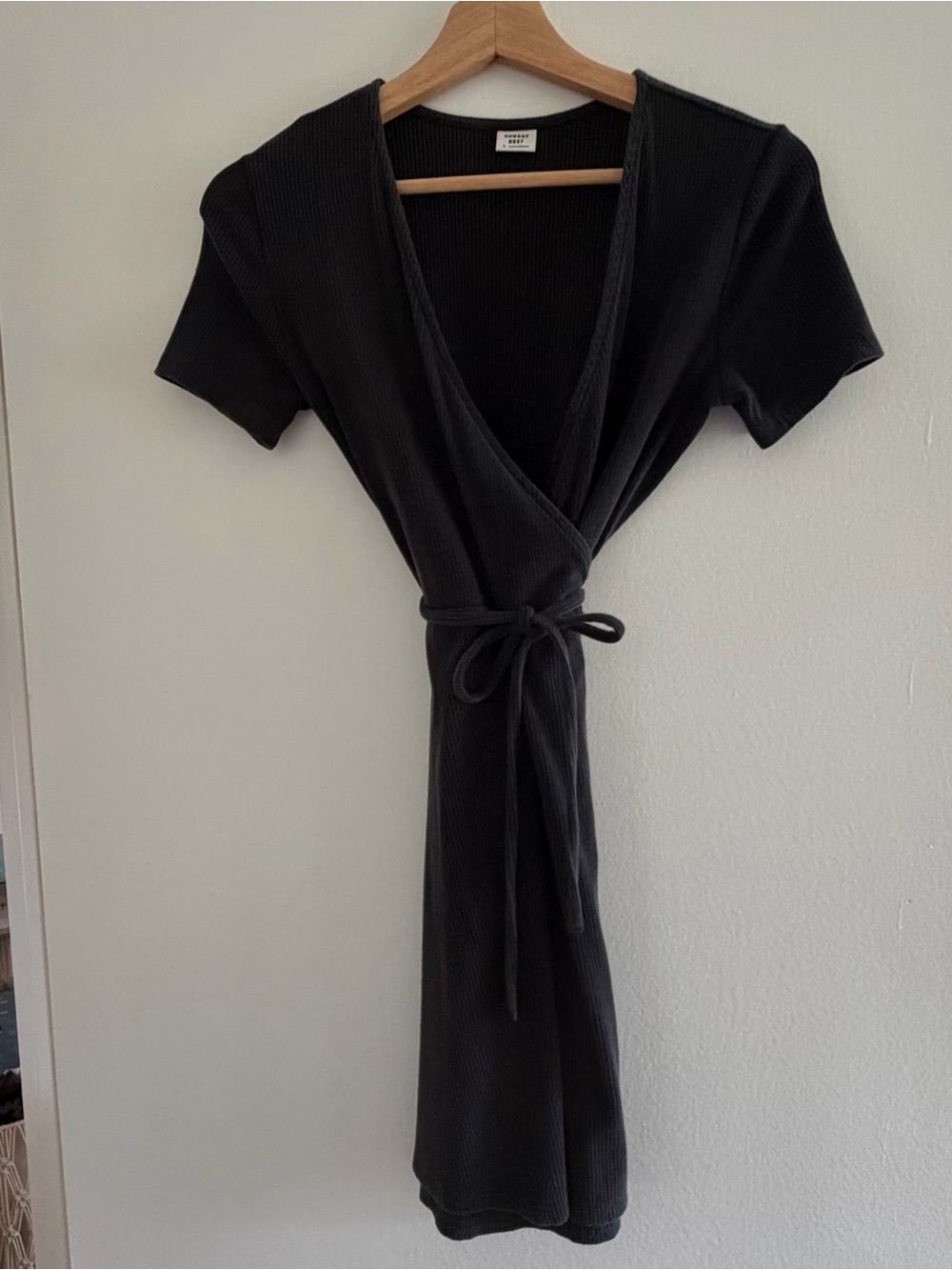 Aritzia Sunday Best Giselle Black Ribbed Wrap Dress
